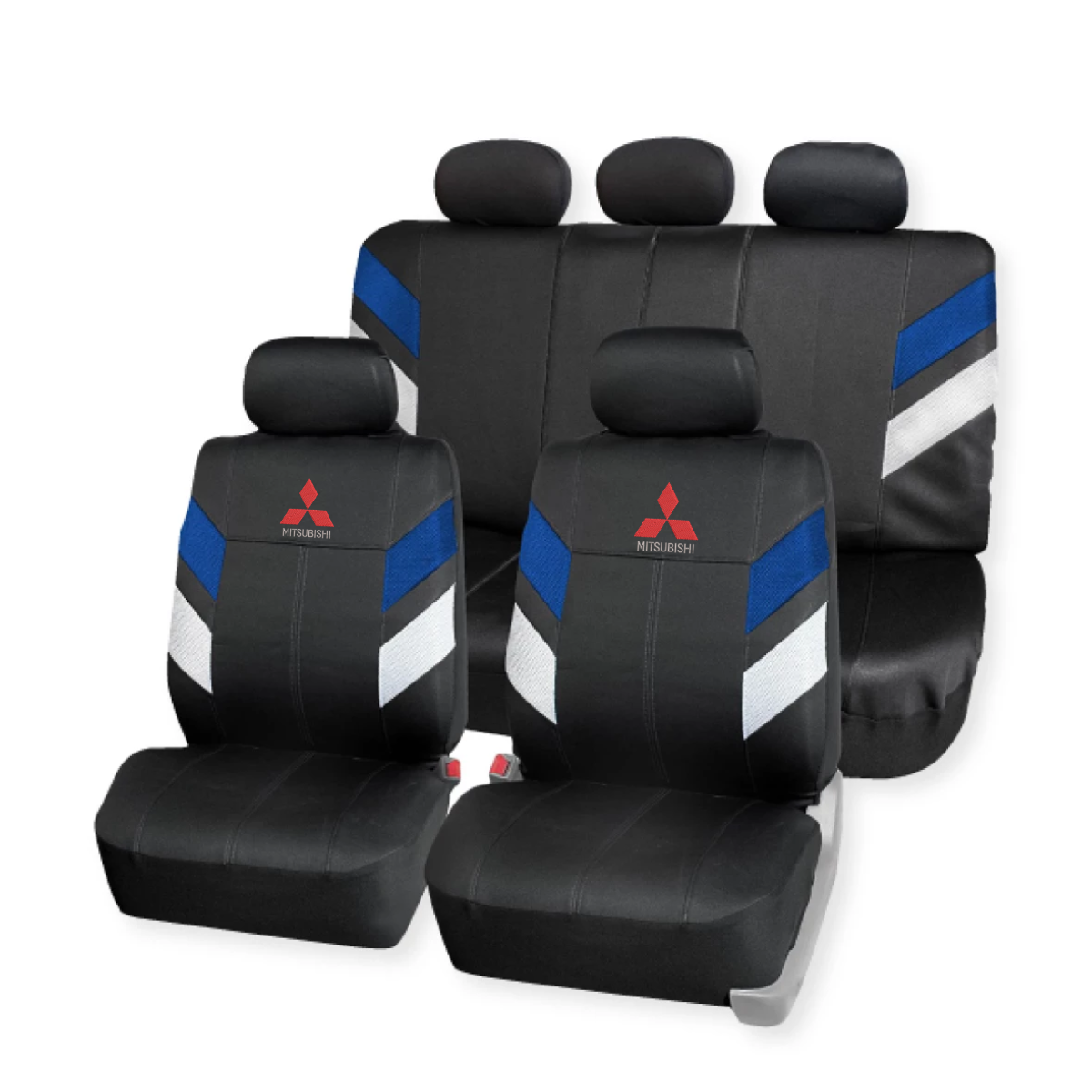 Cubre Asiento Combinado Ecocuero Negro Con Detalles Azul Y Blanco En