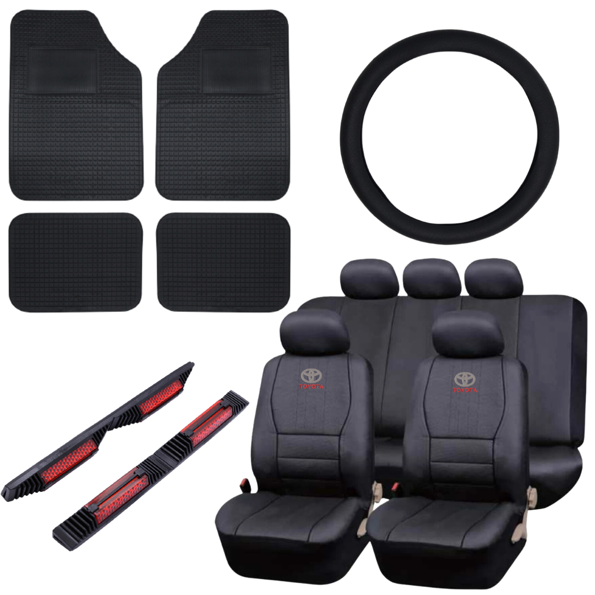 Cubreasiento De Ecocuero Negro Logo Toyota Bordado Piezas Juego